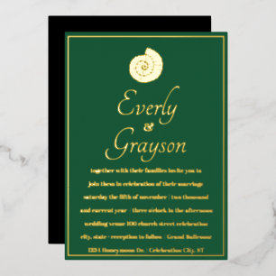 Invitation En Aluminium Elégant Forest Green et Gold Beach Mariage