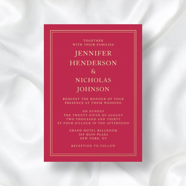 Invitation En Aluminium Elégant Formal Rose Mariage Gold (Front / Elegant Formal Pink Wedding Gold Foil Invitation)