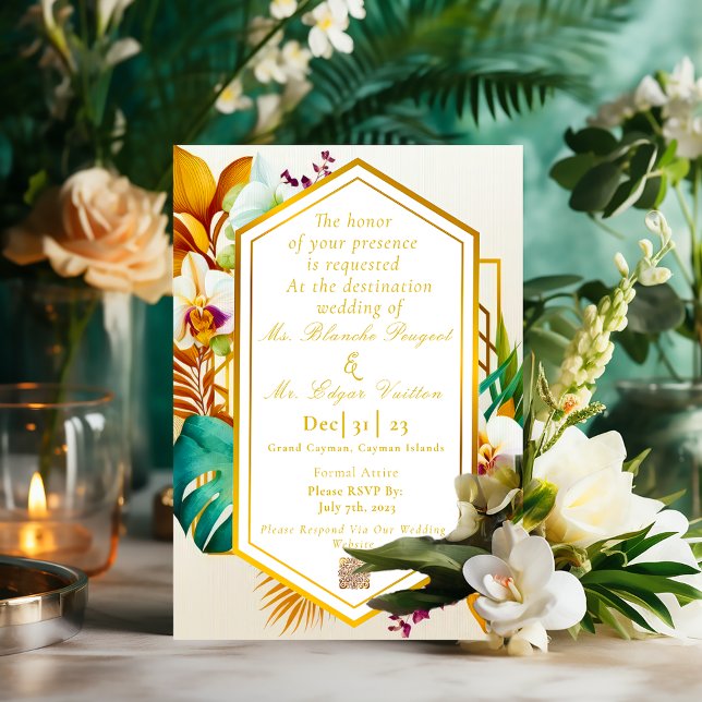 Invitation En Aluminium Élégant Formal Tropical Destination Mariage Foil I (Formal Chic Tropical Destination Wedding Invitation)