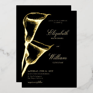 Invitation En Aluminium Élégant Formel Classique Calla Lilly BW Mariage Or