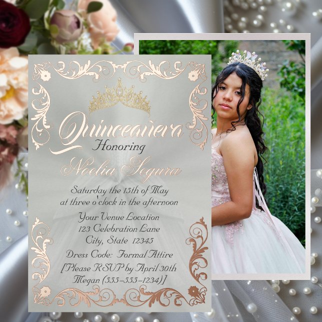 Invitation En Aluminium Elegant Frame & Photo on Pastel Green Quinceanera  (Créateur téléchargé)