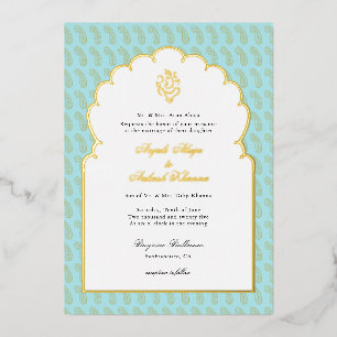 Invitation En Aluminium Elegant Ganesh mariage indien Aqua et or