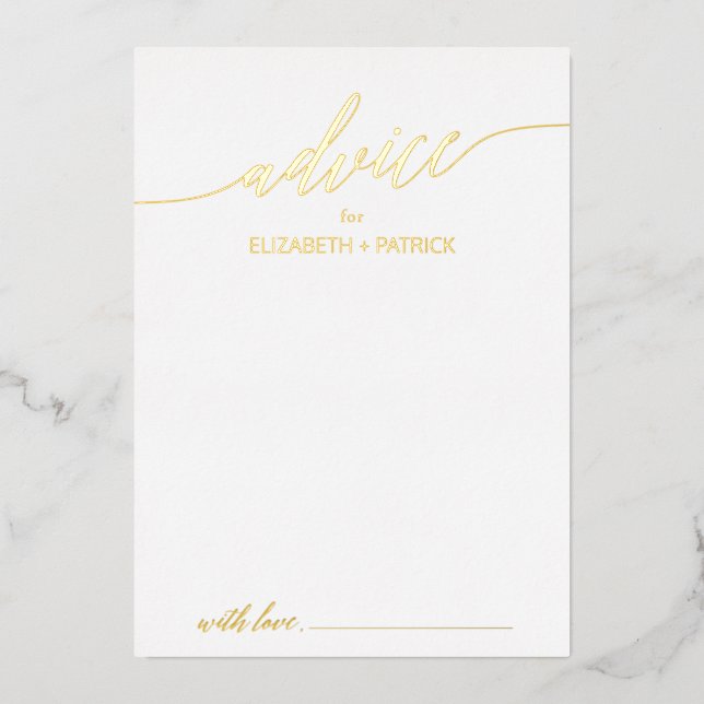 Invitation En Aluminium Elegant Gold Foil Calligraphie Mariage Conseils (Recto)