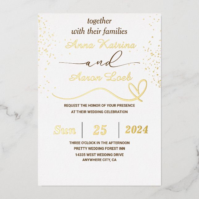 Invitation En Aluminium Elegant Gold Glitter Custom Wedding Foil Invite (Recto)