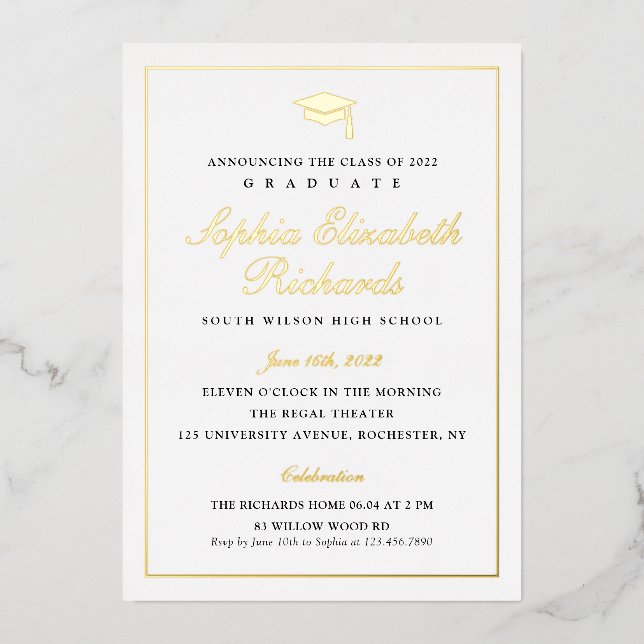 Invitation En Aluminium Elégant Gold Photo Graduation (Recto)