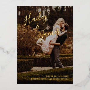 Invitation En Aluminium Elégant Gold Photo Réception de mariage moderne