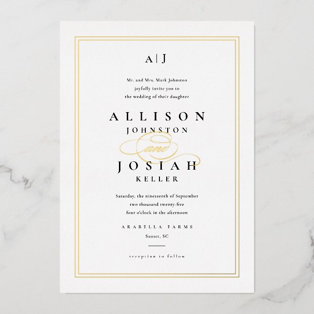 Invitation En Aluminium Élégant Gold Script Classic Mariage blanc (Recto)