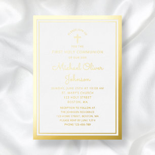 Invitation En Aluminium Élégant Gold Script Première communion