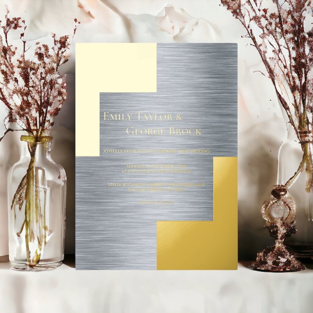 Invitation En Aluminium Elégant Gold Silver Classy Luxe Mariage moderne (Créateur téléchargé)