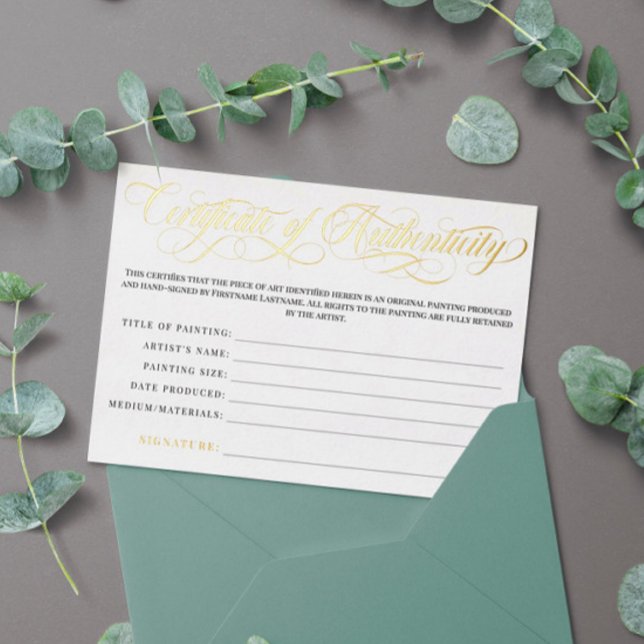 Invitation En Aluminium Élégant Gold Swirls Certificat d'authenticité (Créateur téléchargé)