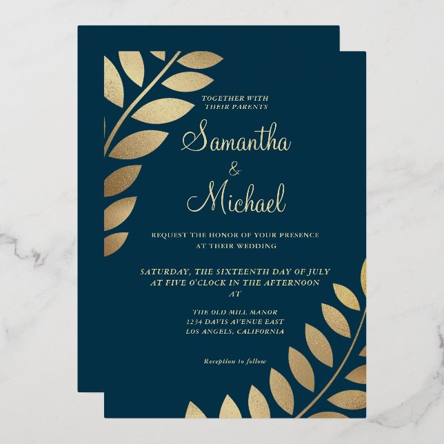 Invitation En Aluminium Elegant Gold Tropical Feuilles Photo Mariage Real (Recto/Verso)