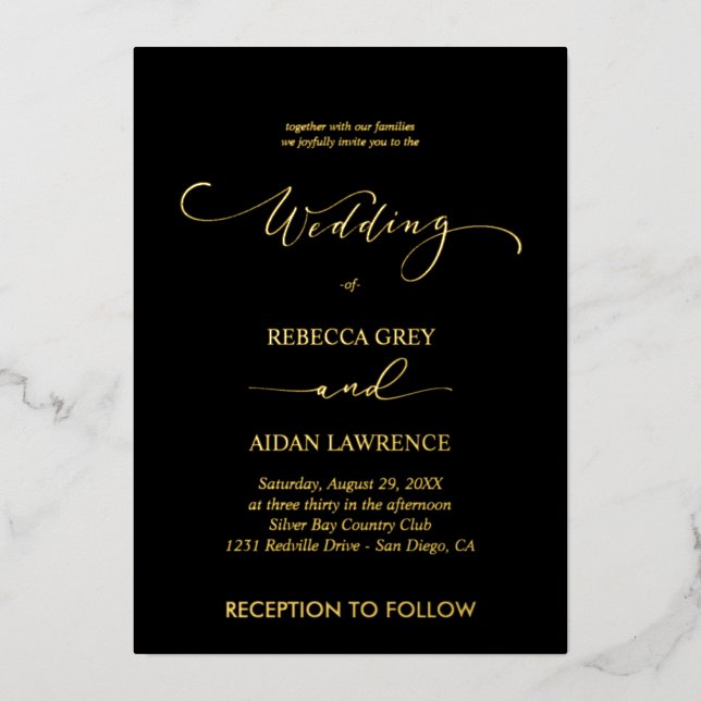 Invitation En Aluminium Elegant Gold  Wedding  Custom (Recto)