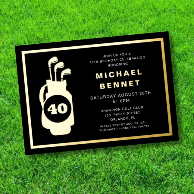 Invitation En Aluminium Elegant Golf 40th Birthday (Elegant Golf 40th Birthday Foil Invitation)