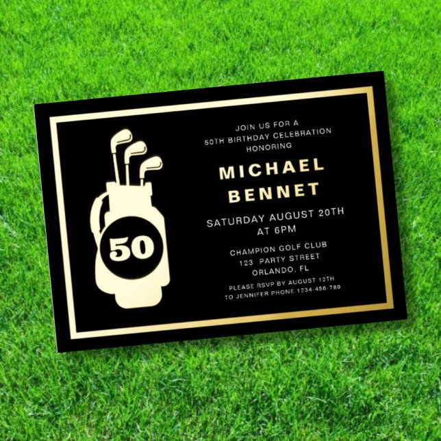 Invitation En Aluminium Elegant Golf 50th Birthday (Elegant Golf 50th Birthday Foil Invitation)