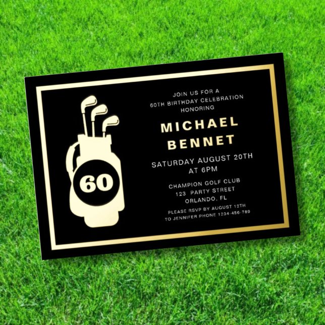 Invitation En Aluminium Elegant Golf 60th Birthday (Elegant Golf 60th Birthday Foil Invitation)