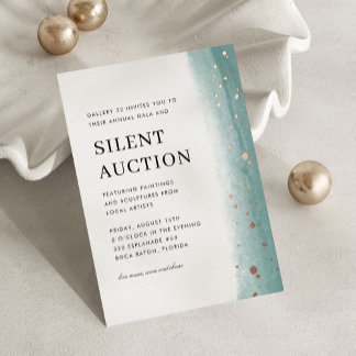 Invitation En Aluminium Elegant Green Brush Stroke Gala & Silent Auction