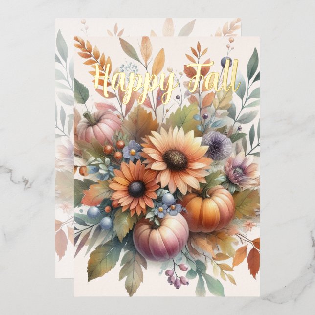 Invitation En Aluminium Élégant Happy Fall Citrouille Flower Bouquet Motif (Recto/Verso)