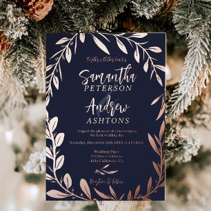 Invitation En Aluminium Elégant hiver merveilleux marine bleu mariage phot