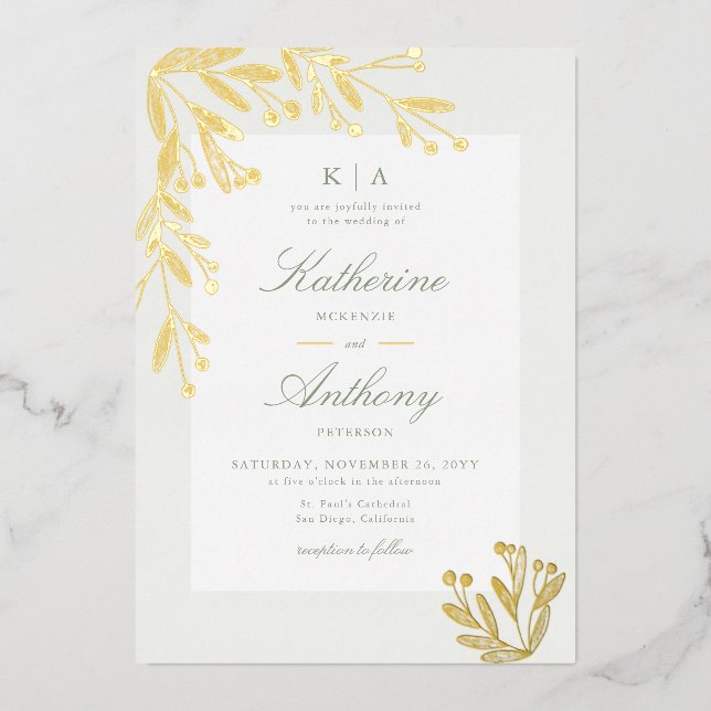 Invitation En Aluminium Élégant Hiver Mistletoe Monogramme Mariage (Recto)