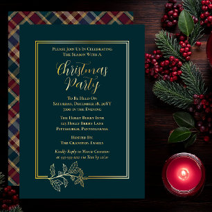 Invitation En Aluminium Elegant Holly   Berries Rich Plaid Noël