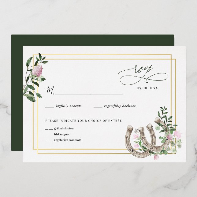 Invitation En Aluminium Élégant Horseshoes de trèfle de mariage botanique  (Recto/Verso)
