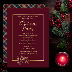 Invitation En Aluminium Élégant Houx Baies Riche Tartan Noël Fête