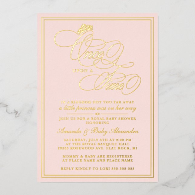 Invitation En Aluminium Élégant Il Était Une Fois Un Baby shower Princesse (Recto)