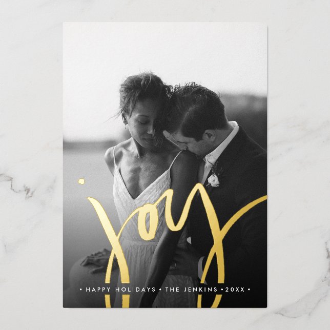 Invitation En Aluminium Elégant intemporel Simple JOIE OR VACANCES PHOTO (Recto)