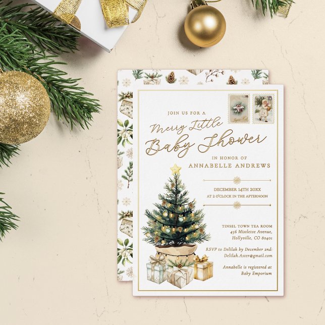 Invitation En Aluminium Elégant Joyeux Petit Baby shower de Noël Or (Créateur téléchargé)