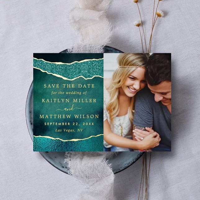 Invitation En Aluminium Elégant Las Vegas Photo Mariage Enregistrer La Dat (Créateur téléchargé)