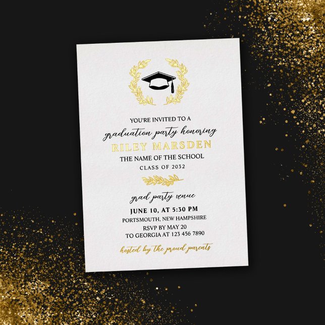Invitation En Aluminium Elegant Laurel Wreath Graduation Party Gold (Créateur téléchargé)