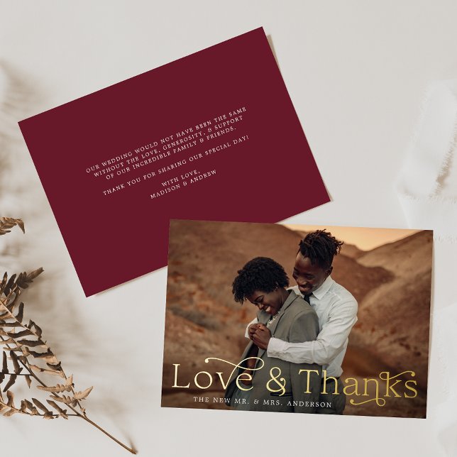 Invitation En Aluminium Elegant Love and Thanks Burgundy Photo Mariage (Créateur téléchargé)