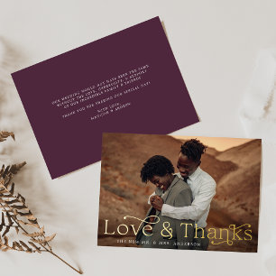 Invitation En Aluminium Elegant Love and Thanks Purple Photo Mariage