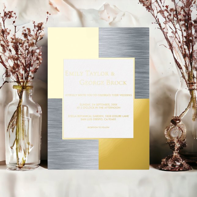 Invitation En Aluminium Élégant Luxe Chic Mariage moderne Argent Et Or (Créateur téléchargé)