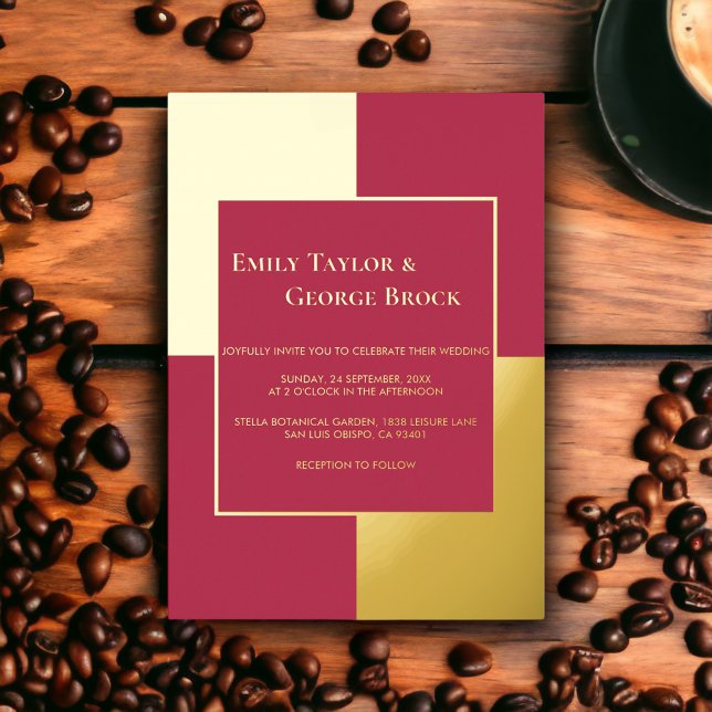 Invitation En Aluminium Elégant Luxury Gold Script Magenta Mariage encadré (Créateur téléchargé)