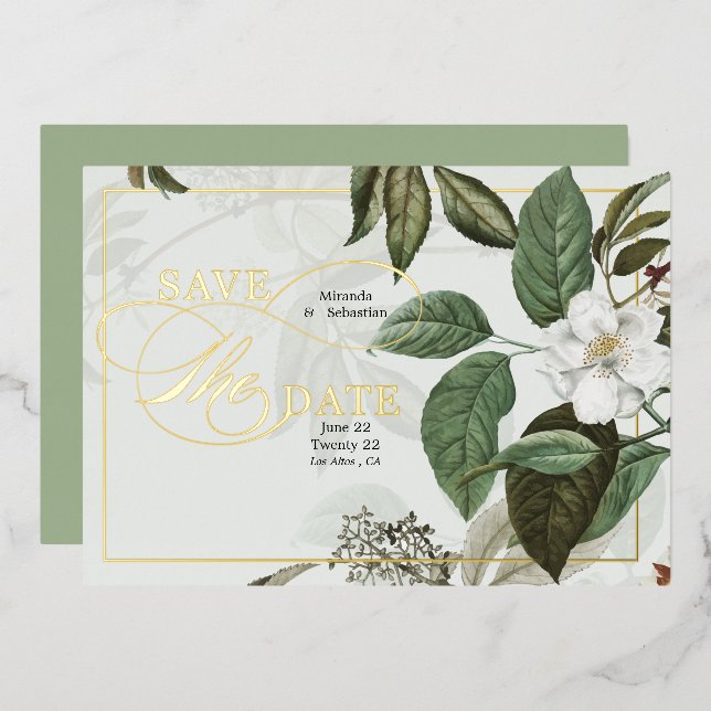Invitation En Aluminium Elegant Magnolia Enregistrer la date (Recto/Verso)