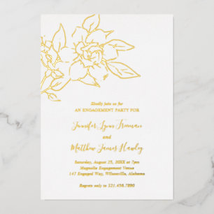 Invitation En Aluminium Elégant Magnolia Floral Engagement Party Gold
