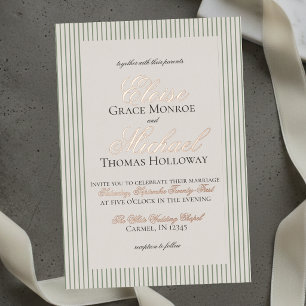 Invitation En Aluminium Élégant Mariage à rayures vertes écriture Old Mone