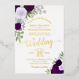 Invitation En Aluminium Élégant Mariage aux Roses Aquarelles Bohème Violet