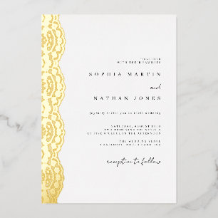 Invitation En Aluminium Élégant Mariage avec Dentelle et Feuille d'Or Réel