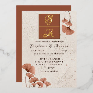 Invitation En Aluminium Élégant mariage avec monogramme en terre cuite et 