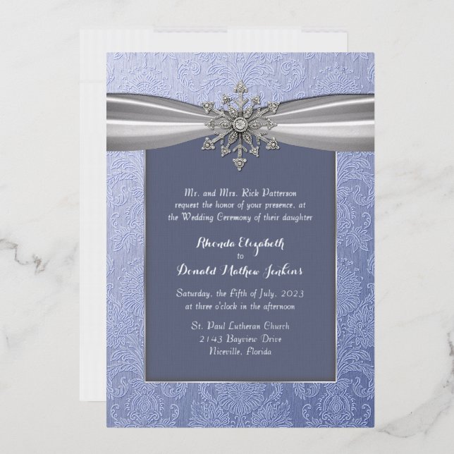 Invitation En Aluminium Élégant Mariage bijoux à flocon de neige (Enveloppe)