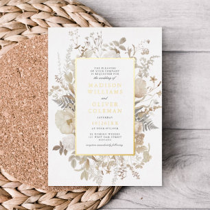 Invitation En Aluminium Elégant Mariage blanc de cadre à fleurs Terre VRAI