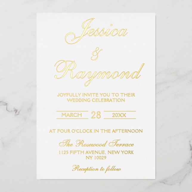 Invitation En Aluminium Élégant Mariage blanc et or (Recto)