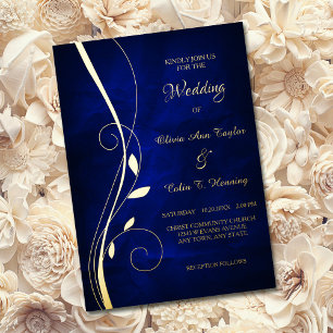 Invitation En Aluminium Elégant Mariage bleu profond à la feuille