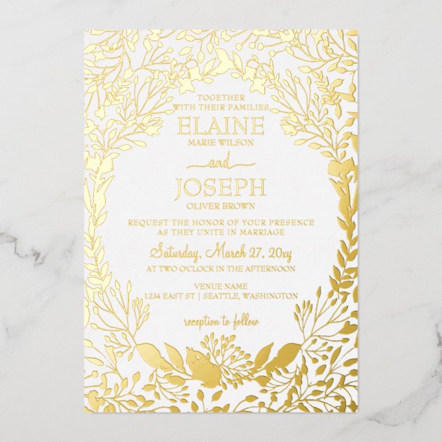 Invitation En Aluminium Élégant Mariage botanique de Foliage (Recto)