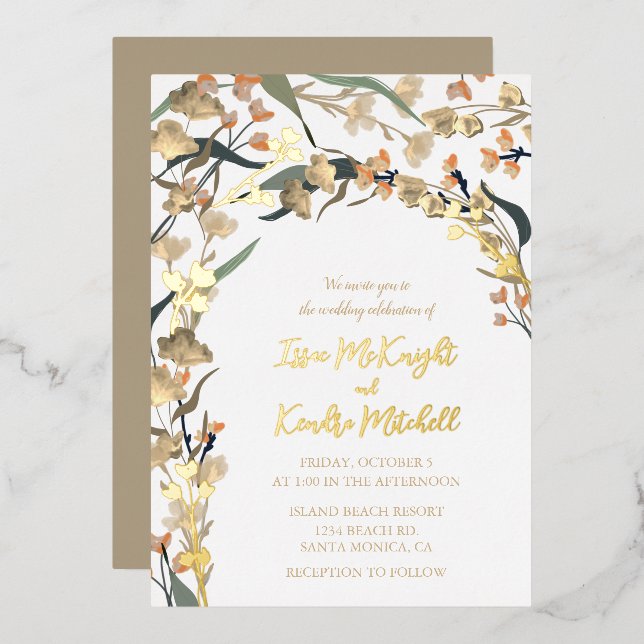Invitation En Aluminium Élégant Mariage botanique neutre Beige Boho (Recto/Verso)