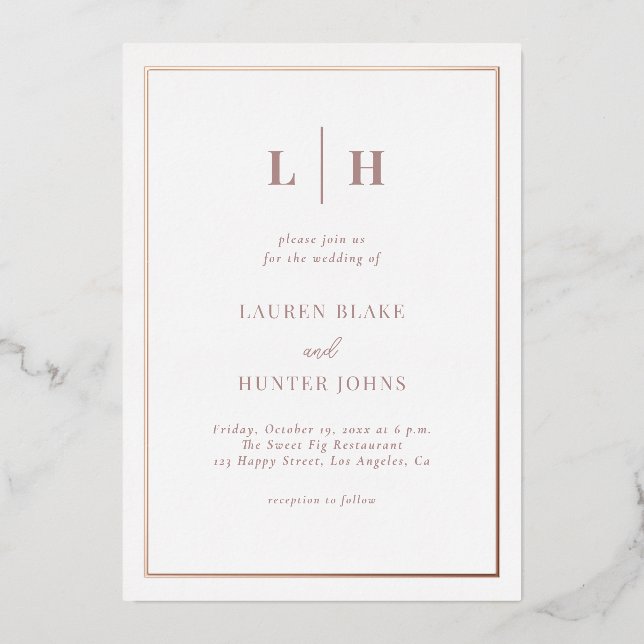 Invitation En Aluminium Élégant Mariage chic Rose or (Recto)