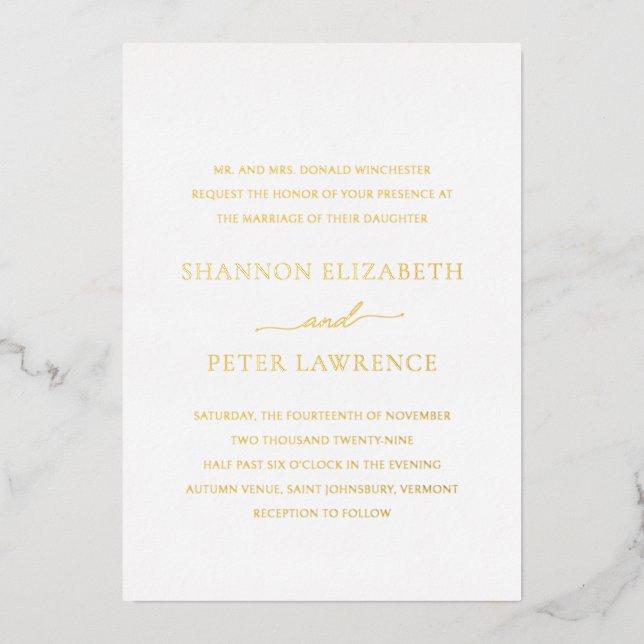 Invitation En Aluminium Élégant Mariage classique (Recto)