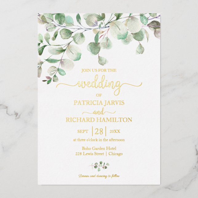 Invitation En Aluminium Elégant Mariage d'aquarelle Eucalyptus (Recto)